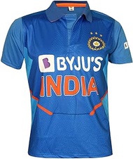 Cricket India Jersey Half Sleeve Cricket Supporter T-Shirt New BYJU'S Team Uniform Polyster Fit Material 2020-21 Kids to Adults(Custom,24)