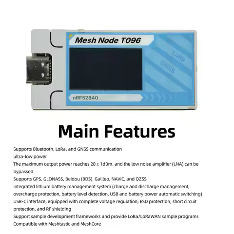 Heltec Tracker Mesh Node T096 nRF52840 SX1262 LoRa Chip Ultra-low Power BLE GNSS 28±1dBm Meshtastic 