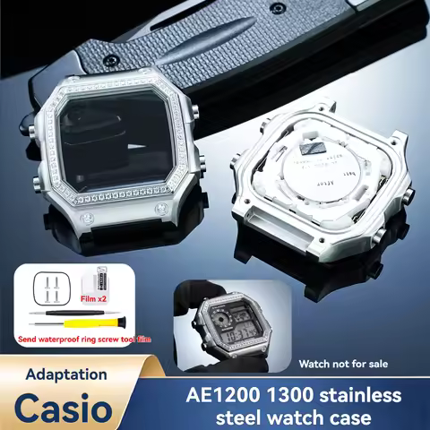 Stainless Steel All Metal Case Modification Kit for Casio AE1200 AE-1300 Watch Bezel Glass Waterproo