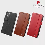 法國皮爾卡登 iPhone 11 Pro真皮側翻磁扣式卡袋款手機皮套 紅色
