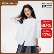 GIORDANO Women Blouses 100% Cotton Mandarin Collar Blouses Elbow Length Sleeve Classy Gentle Fashion