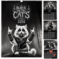 LIMERENCIA Black Metal Cats 2026 Wall Calendar,  Year 2026 12 Months of Cats Art Planner, Cat Lovers
