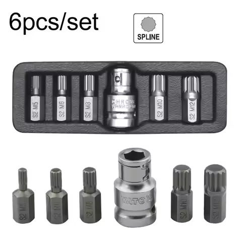 6 in 1 Torx Screwdriver Bits 12 Point Spline 10mm Hex Shank Impact Bit M5 M6 M8 M10 M12 with 1/2" Dr
