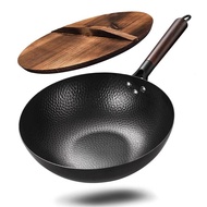 Carbon Steel WokWoks and Stir Fry Pans with lid Kitchen Cookwar For ElectricInduction and Gas Stoves