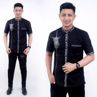 Baju Muslim Pria Dewasa Lengan Pendek Koko Bordir Motif Pintu Aceh