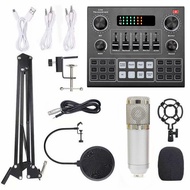 Live V9 Sound Card and BM800 Suspension Microphone Kit Broadcasting Recording Condenser Microphone Set Intelligent Webcast Live Sound Card for Computers and Mobilephone