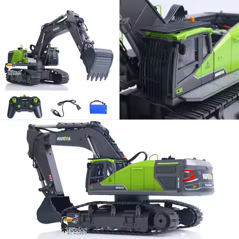 Huina 1593 1/14 RC Excavator 28CH Rotation Alloy Green RC Remote Control Truck Toys Screw Drive Doub