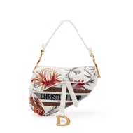 Christian Dior Multicolor Embroidered Camouflage Flowers Canvas Saddle Bag Gold Hardware, 2020