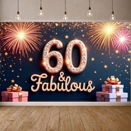 Sparkle 60th Birthday Party Banner Photography Backdrop Fabulous 60th Birthday Firework Pattern Bann