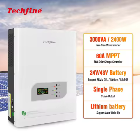 Techfine Power off Grid Invert 3KVA 5KVA 2400W 4000W 24VDC 48VDC 220V 120V with MPPT Solar Charge Co