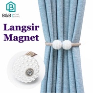 1Pcs Langsir Magnet Curtain Magnetic Belt Woven Rope Imitation Pearl Buckle Free Punch Back Clip