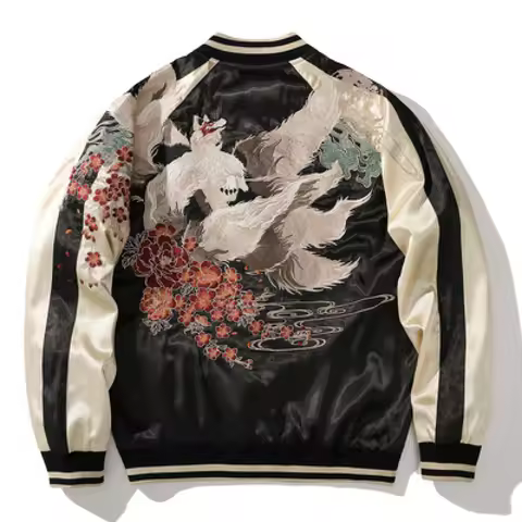 Fashion Hi Street Bomber Jacket With Fox Yokosuka Embroidery Japanese Style Harajuku Baseball Coat O