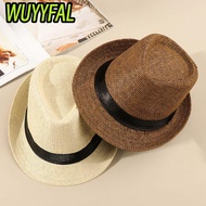 WUYYFAL Straw Panama Cap Gangster Cap Summer Wide Brim Jazz Dress Hat