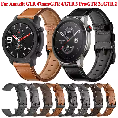 22mm Leather Strap For Amazfit GTR 4 GTR4 GTR3 GTR 3 Pro 2 2e Bracelet Band For Amazfit GTR 47mm GTR