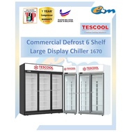 Tescool Commercial Upright Chiller 1680 with Auto Defrost, 6 Shelves, Glass Door