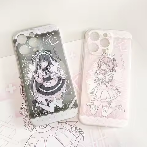 Japanese Cute Anime Pink Girl Kawaii Maid Phone Case For iPhone 16 15 14 13 12 11 Pro XS Max 7 8 Plu