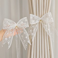 2pcs Pearl lace curtain straps, butterfly knot gauze straps, home decoration ribbon tie curtain rope