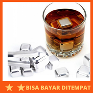 Es Batu Reusable Stainless Steel Ice Cube / Es Batu Pendingin Stenlis Stainless Steinless Steel Besi Alumunium Logam Anti Cair Abadi Asli Awet Balok Kotak Kristal Dingin Elastis Freezer Instan Kecil Mini Palsu Food Grade Tahan Lama Tidak Mencair Tiruan Wh