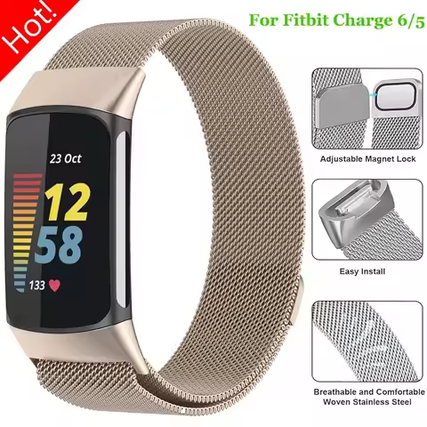 NEW Milanese loop For fitbit charge6 5 band replacement charge6 wristband stainless steel magnetic b
