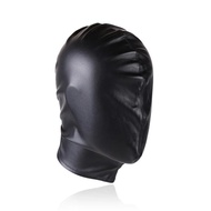 BDSM Black Soft PU Leather Full Harness Hood Mask Blindfold Sex Mask Bondage Restraint Roleplay Halloween Costumes