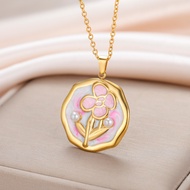 SKYRIM Drip Oil Enamel Flower Branch Pearl Necklace for Women Elegant Jewelry
