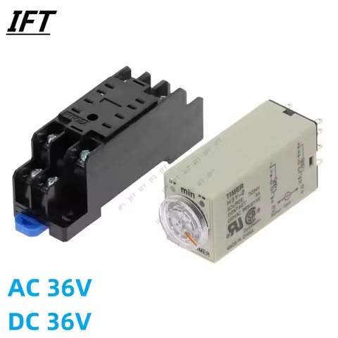 Relays H3Y-2 AC/DC 36V With Base Socket Power-on Delay Rotary Knob DPDT 1S/5S/10S/30S/60S/3M/5M/10M/