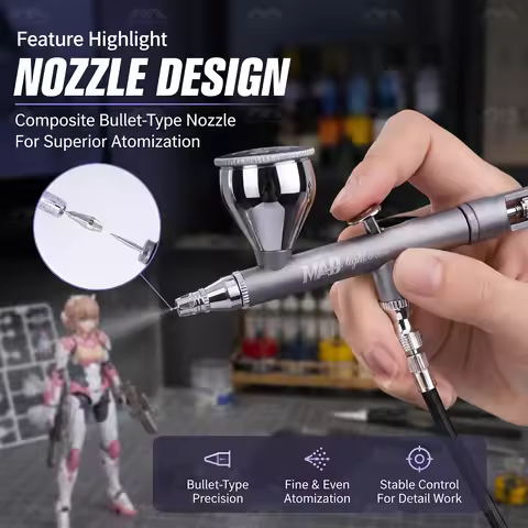MADWORKS LIGHT 0.3mm/0.5mm Advanced Airbrush with Bullet Nozzle Quick Release Needle for Model Paint