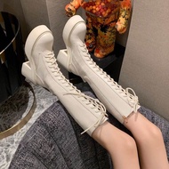 Soft Leather Strap White Long Boots Female 2023 New Arrival High Top Martin Boots Thick Sole Knight 