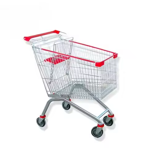 Wholesale 4 Wheel Hand Push Steel Store Cart Folding Shopping Trolley Cart Supermarket Shopping Mark