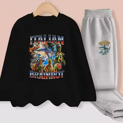 Aimi Lakana Children Spring Autumn Costumes Italian Brainrot Long Sleeved T-Shirt Pants for Boys 2-P