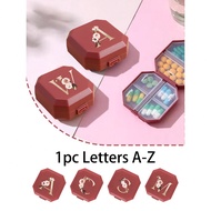 1pc Portable Compartment Pill Box With Flower Gold Letters A-Z Pattern, Mini Pill Box, 6 Compartment