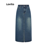 Lovito Women's Summer/Spring Casual Denim Midi Skirt