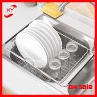 XY Sink Dish Drying Rack With Adjustable Support Rod Rust Resistan Dish Rack, Large Capacity Stainless Steel Dish