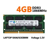 Samsung 4GB RAM DDR3 1866MHz หน่วยความจำแล็ปท็อป PC3-14900S 204Pin SODIMM 1.5V DDR3โมดูลหน่วยความจำ RAM