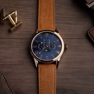 ARIES GOLD MULTIFUNCTION LEATHER STRAP MEN WATCH G 7019 SERIES