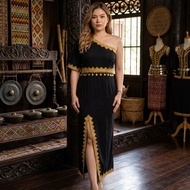 ONE SHOULDER DRESS BORNEO DINNER DRESS BLACK DRESS KAAMATAN DRESS SABAHAN DRESS