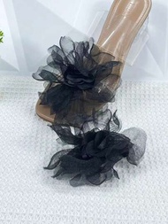 1雙黑色蕾絲花式diy可拆卸鞋扣,適用於女性時尚鞋款,如高跟鞋,平底鞋,涼鞋和透氣鞋