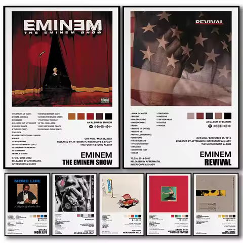 Hip Hop Rapper Eminem Kanye Hot Music Album Tracklist Collection Aesthetic Poster Canvas Painting Wa