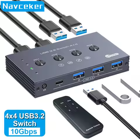 Navceker 10Gbps USB 3.2 Switch 4 Computers Share 4 Peripherals 4 Port USB 3.2 Switcher for Mouse Key