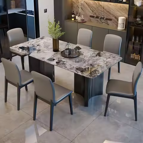 Light Luxury Marble Dining Table Set Modern Simple Rectangular Household Table and Chairs for Small 