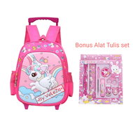 Tas Ransel Troli Sekolah Anak Perempuan Tk Karakter Unicorn - Tas Dorong Koper Anak Perempuan - Tas 