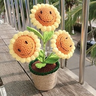 Flower Hand-Woven Sunflower Pot Teacher's Day Gift Artificial Flower Home Decoration Finished Product-Homemade diy bouquet hand-knitted crochet mother's day lover girlfriend gift