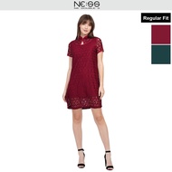 NE Double S A-Line Midi Dress with Mandarin Collar and in Lace Fabrication (2 Color)