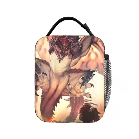 Monster Hunter Rise Insulated Lunch Bag MHW Game Kanji Risemonster Meal Container Thermal Bag Lunch 