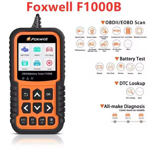2026 Foxwell F1000B OBDII / EOBD / CAN Code Reader & Battery Tester 2 in 1 12V Battery Analyzer OBD 
