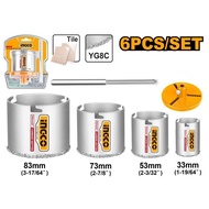 INGCO 6PCS CARBIDE GRIT HOLE SAW SET 33, 53, 73 & 83MM HSB4061