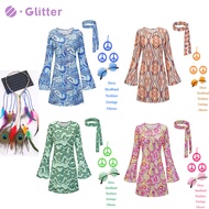 Retro Outfit For Woman 60s 70s 80'S Hippie Costume Dresses Headband Glasses Necklace Earrings Access