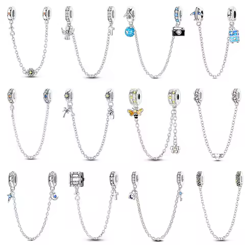 New Stars Safety Chain Clip Charms 925 Sterling Silver Key Locks Pendent Fit 925 Original Bracelets 
