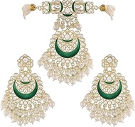 I Jewels 18k Gold Plated Indian Wedding Bollywood Meenakari Pearl &amp; Kundan Studded Choker Necklace Jewellery Set For Women/Girls (ML306)