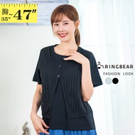 Forest Style Vest Jacquard Hollow Design Stitching Round Neck Fake Two-Piece Short-Sleeved Top (Blac